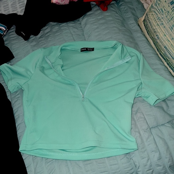 mint green half zip cop top - Picture 2 of 2